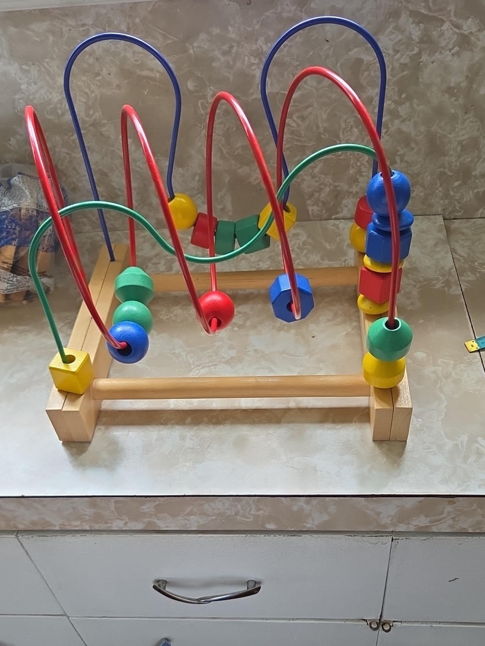 Classic Wooden Bead Maze Activity Toy - Multicolor Big Beads Around 34mm Each